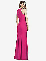 Rear View Thumbnail - Think Pink V-Neck Keyhole Back Crepe Trumpet Gown