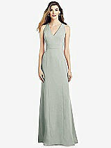 Front View Thumbnail - Willow Green V-Neck Keyhole Back Crepe Trumpet Gown
