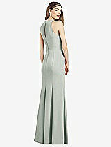Rear View Thumbnail - Willow Green V-Neck Keyhole Back Crepe Trumpet Gown