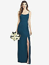 Front View Thumbnail - Atlantic Blue Spaghetti Strap V-Back Crepe Gown with Front Slit