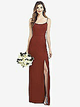 Front View Thumbnail - Auburn Moon Spaghetti Strap V-Back Crepe Gown with Front Slit