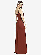 Rear View Thumbnail - Auburn Moon Spaghetti Strap V-Back Crepe Gown with Front Slit