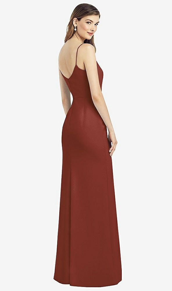 Back View - Auburn Moon Spaghetti Strap V-Back Crepe Gown with Front Slit