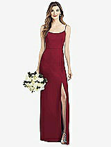 Front View Thumbnail - Burgundy Spaghetti Strap V-Back Crepe Gown with Front Slit