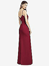 Rear View Thumbnail - Burgundy Spaghetti Strap V-Back Crepe Gown with Front Slit