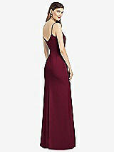 Rear View Thumbnail - Cabernet Spaghetti Strap V-Back Crepe Gown with Front Slit