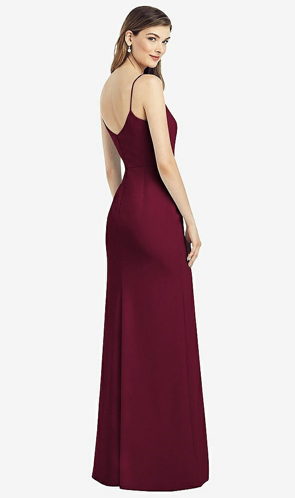 Back View - Cabernet Spaghetti Strap V-Back Crepe Gown with Front Slit