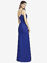Rear View Thumbnail - Cobalt Blue Spaghetti Strap V-Back Crepe Gown with Front Slit