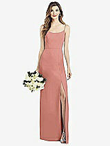 Front View Thumbnail - Desert Rose Spaghetti Strap V-Back Crepe Gown with Front Slit