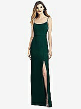 Alt View 1 Thumbnail - Evergreen Spaghetti Strap V-Back Crepe Gown with Front Slit
