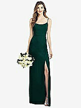 Front View Thumbnail - Evergreen Spaghetti Strap V-Back Crepe Gown with Front Slit