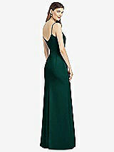 Rear View Thumbnail - Evergreen Spaghetti Strap V-Back Crepe Gown with Front Slit