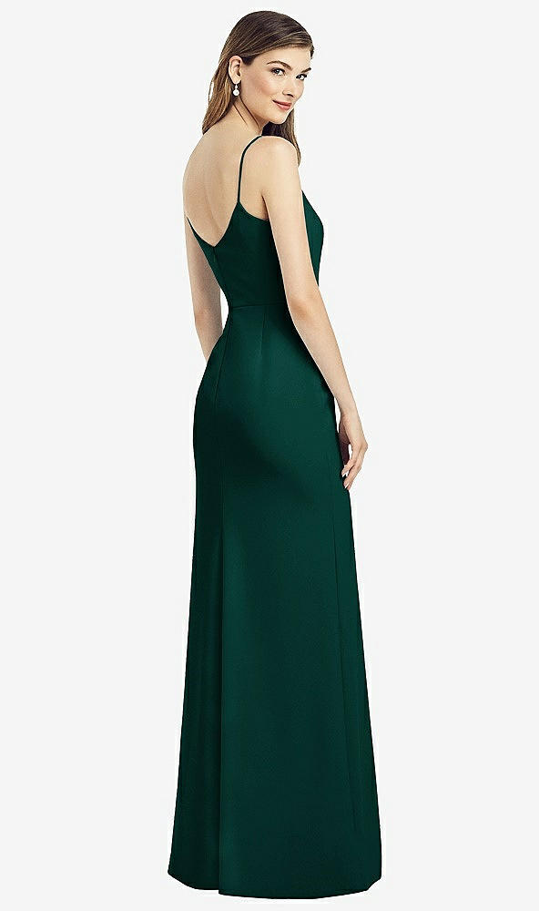 Back View - Evergreen Spaghetti Strap V-Back Crepe Gown with Front Slit