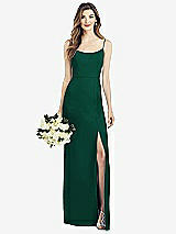 Front View Thumbnail - Hunter Green Spaghetti Strap V-Back Crepe Gown with Front Slit