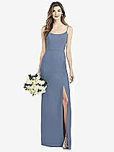 Front View Thumbnail - Larkspur Blue Spaghetti Strap V-Back Crepe Gown with Front Slit