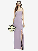 Front View Thumbnail - Lilac Haze Spaghetti Strap V-Back Crepe Gown with Front Slit