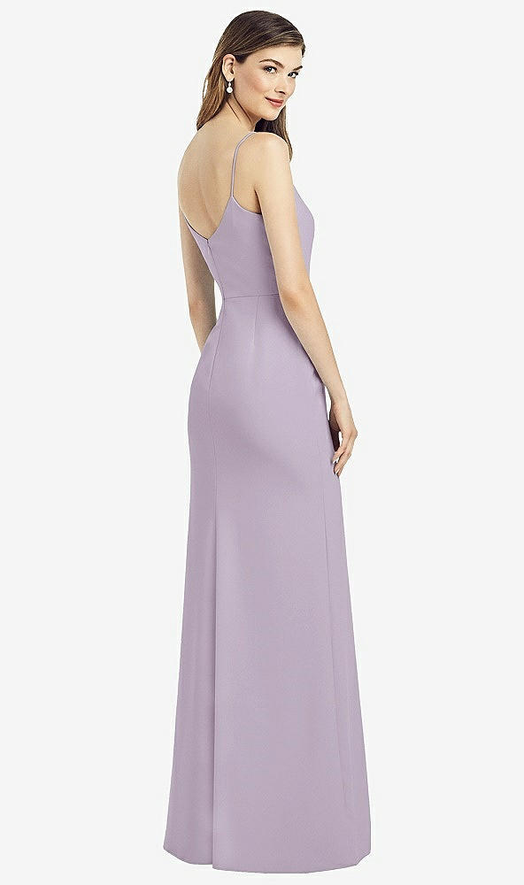 Back View - Lilac Haze Spaghetti Strap V-Back Crepe Gown with Front Slit