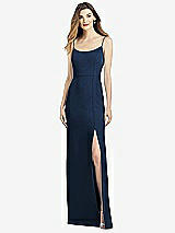 Alt View 1 Thumbnail - Midnight Navy Spaghetti Strap V-Back Crepe Gown with Front Slit