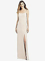 Alt View 1 Thumbnail - Oat Spaghetti Strap V-Back Crepe Gown with Front Slit