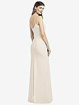 Rear View Thumbnail - Oat Spaghetti Strap V-Back Crepe Gown with Front Slit