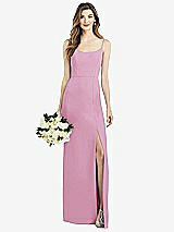 Front View Thumbnail - Powder Pink Spaghetti Strap V-Back Crepe Gown with Front Slit