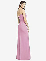 Rear View Thumbnail - Powder Pink Spaghetti Strap V-Back Crepe Gown with Front Slit