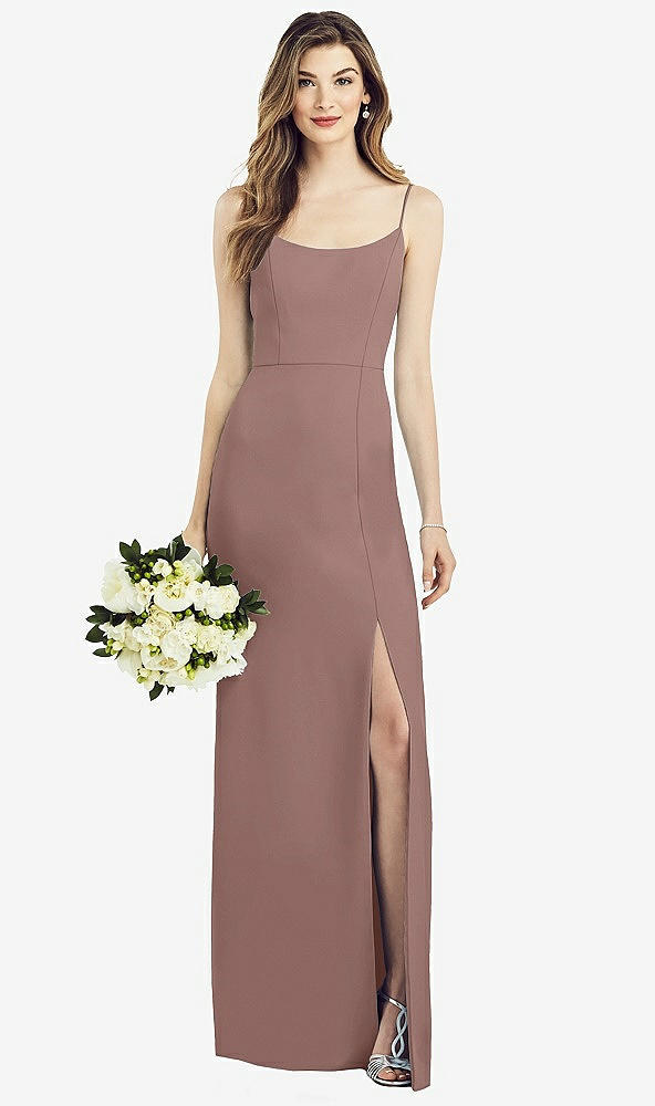 Front View - Sienna Spaghetti Strap V-Back Crepe Gown with Front Slit