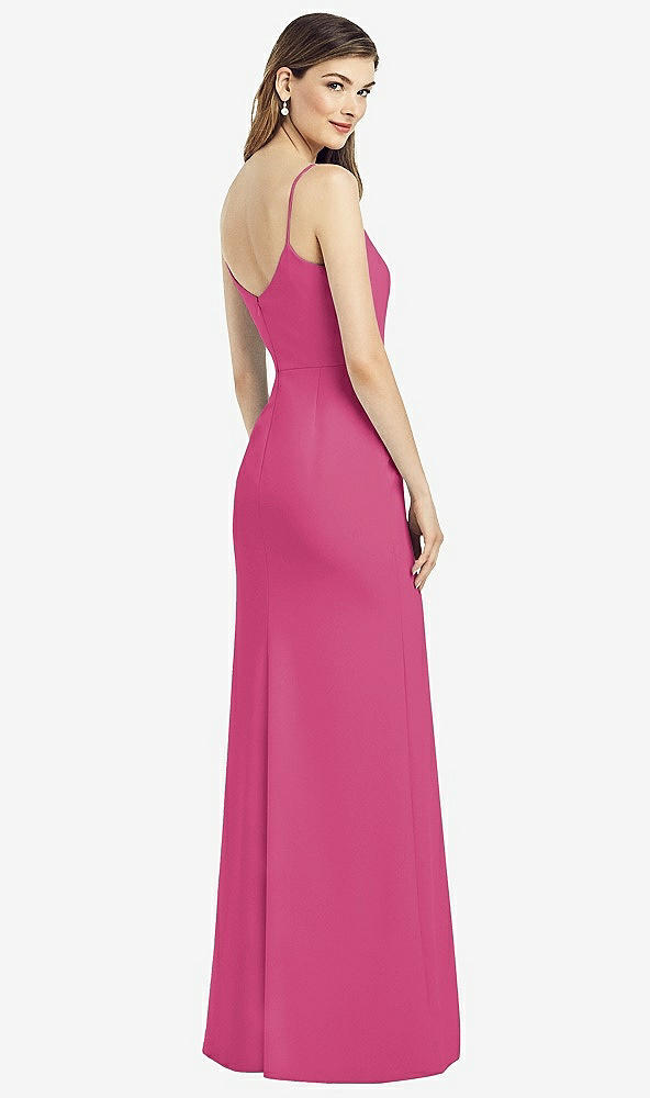 Back View - Tea Rose Spaghetti Strap V-Back Crepe Gown with Front Slit