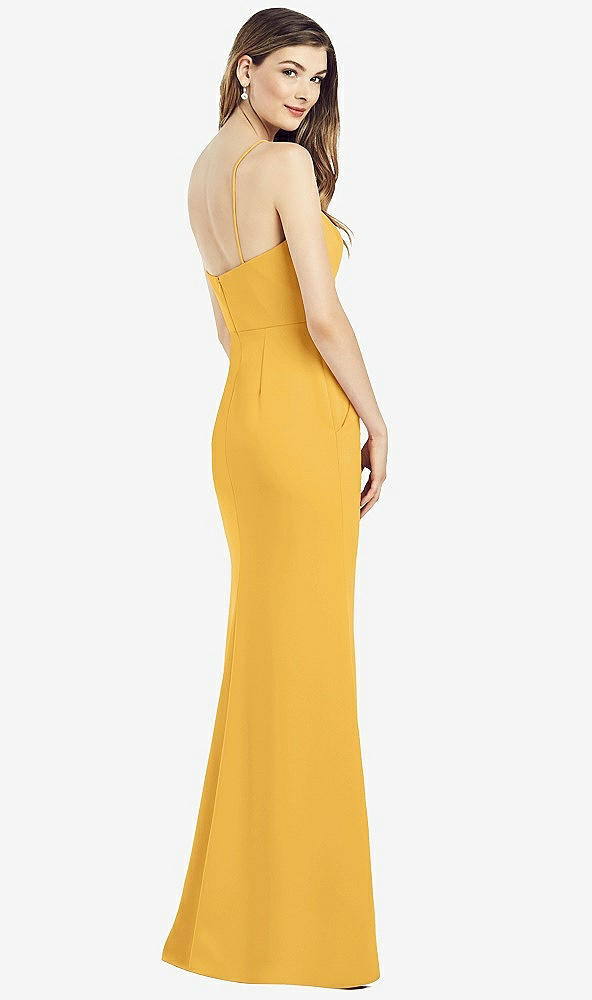 Back View - NYC Yellow Spaghetti Strap A-line Crepe Dress with Pockets