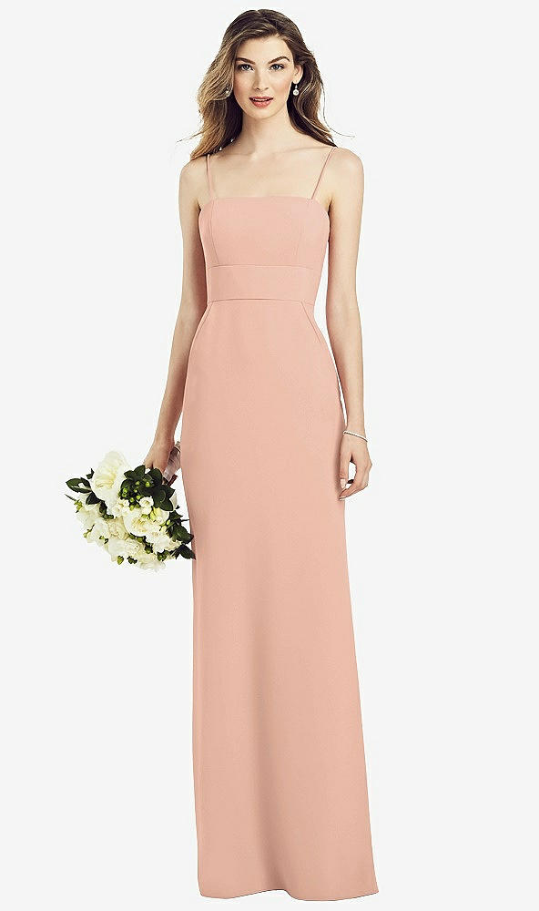 Front View - Pale Peach Spaghetti Strap A-line Crepe Dress with Pockets