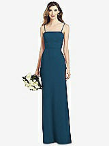 Front View Thumbnail - Atlantic Blue Spaghetti Strap A-line Crepe Dress with Pockets