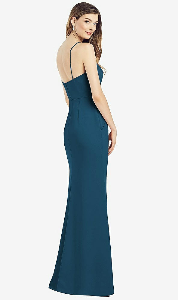 Back View - Atlantic Blue Spaghetti Strap A-line Crepe Dress with Pockets