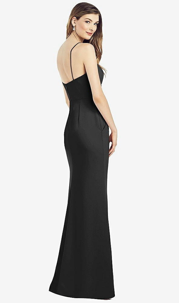 Back View - Black Spaghetti Strap A-line Crepe Dress with Pockets