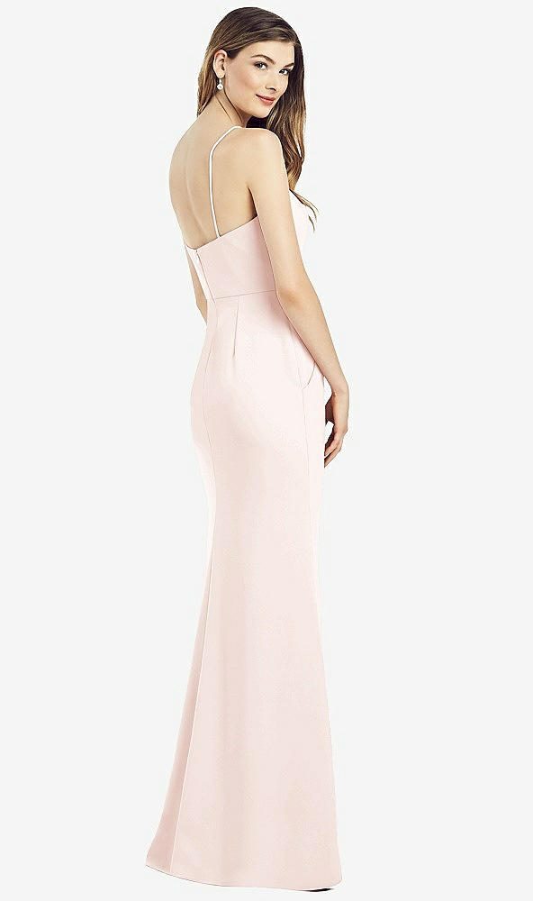 Back View - Blush Spaghetti Strap A-line Crepe Dress with Pockets