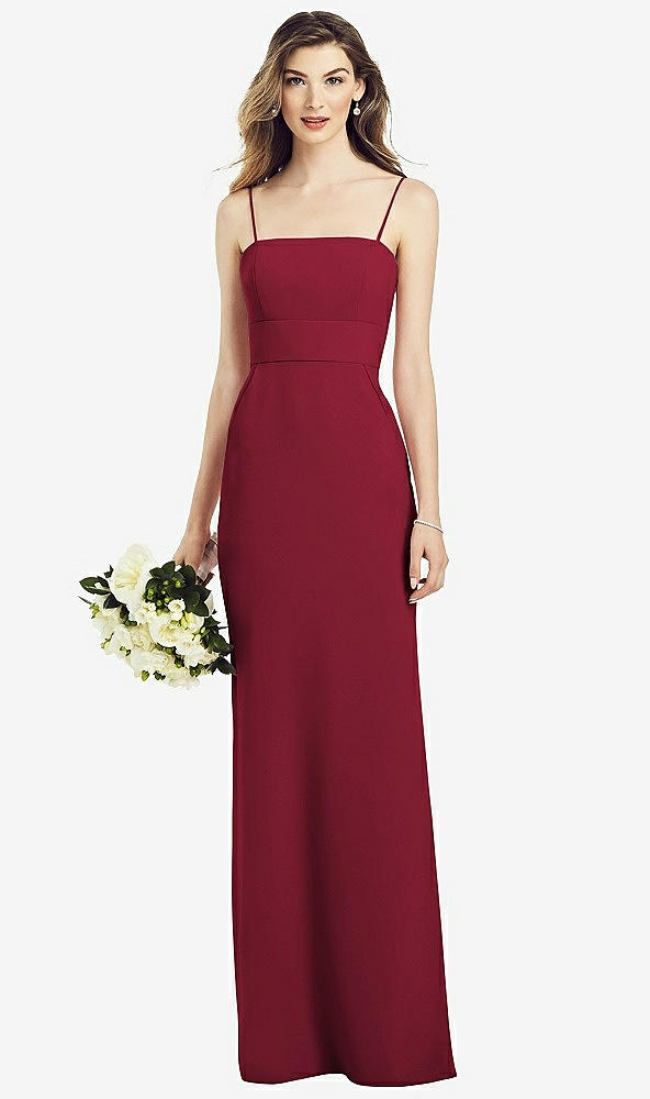 Front View - Burgundy Spaghetti Strap A-line Crepe Dress with Pockets