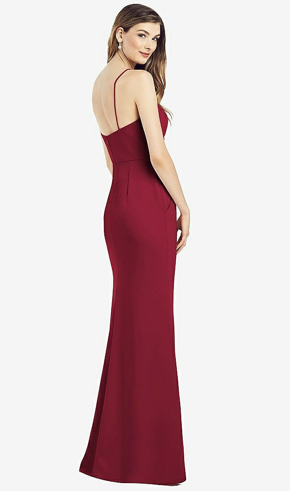 Back View - Burgundy Spaghetti Strap A-line Crepe Dress with Pockets