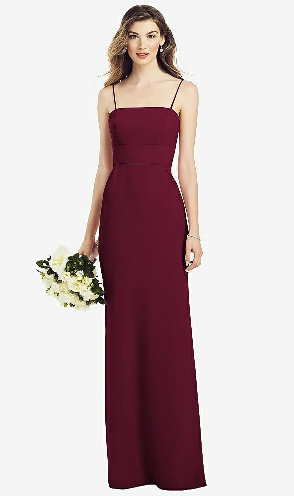 Front View - Cabernet Spaghetti Strap A-line Crepe Dress with Pockets