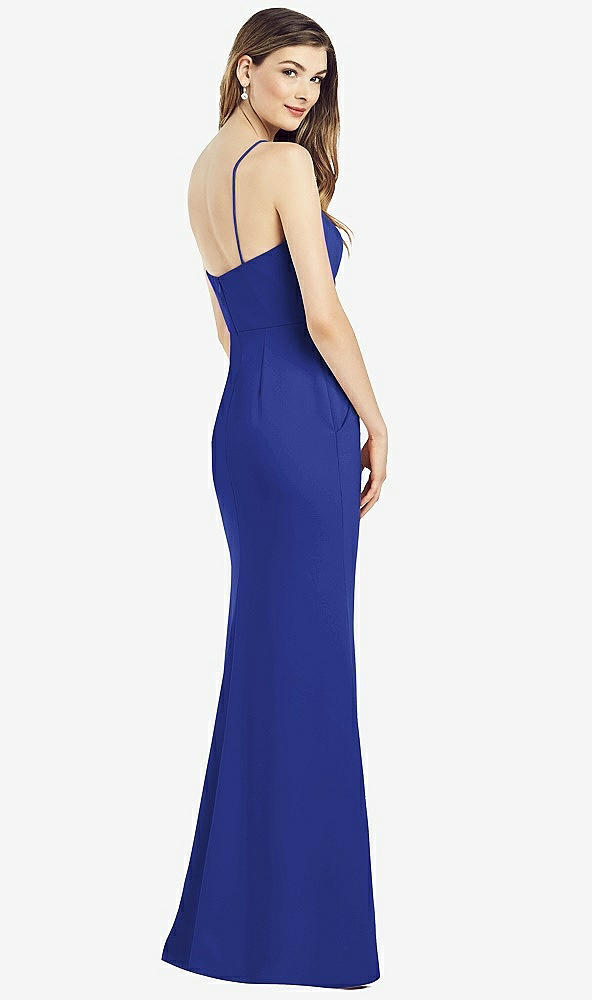 Back View - Cobalt Blue Spaghetti Strap A-line Crepe Dress with Pockets