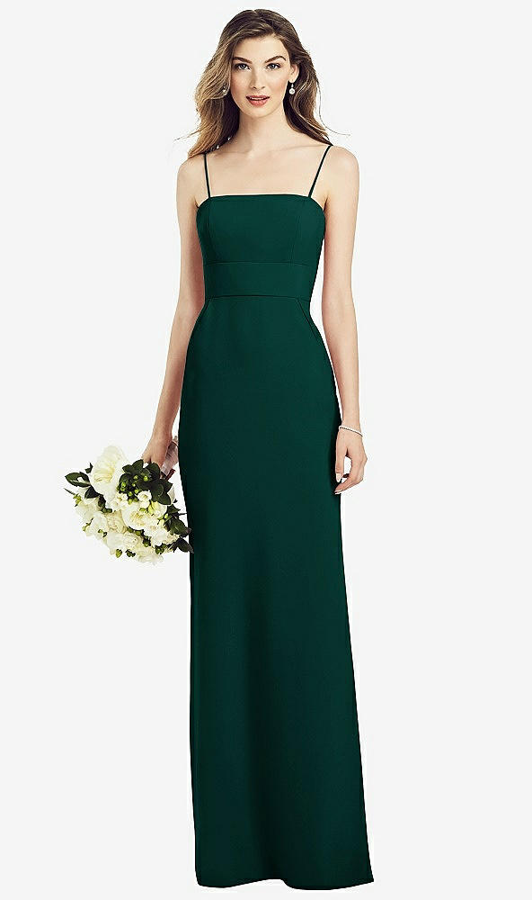 Front View - Evergreen Spaghetti Strap A-line Crepe Dress with Pockets