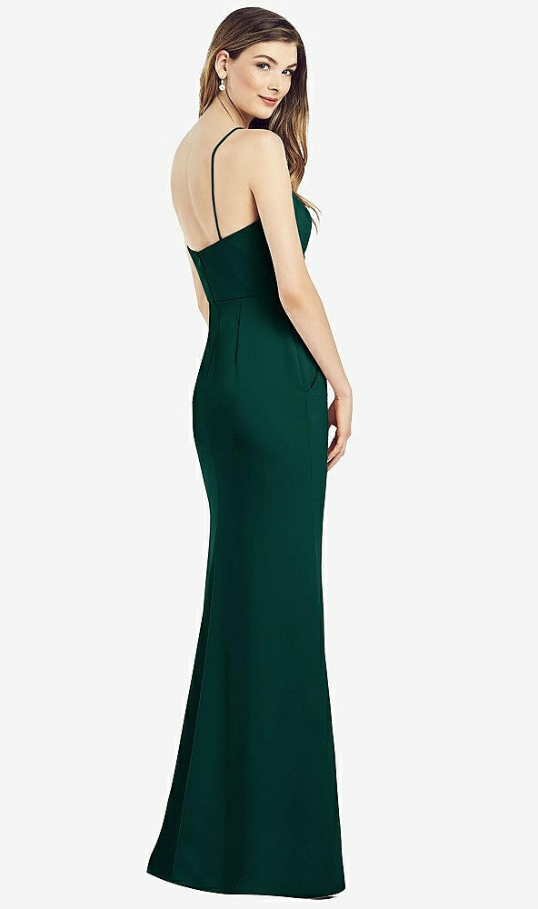 Back View - Evergreen Spaghetti Strap A-line Crepe Dress with Pockets