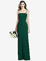 Front View Thumbnail - Hunter Green Spaghetti Strap A-line Crepe Dress with Pockets