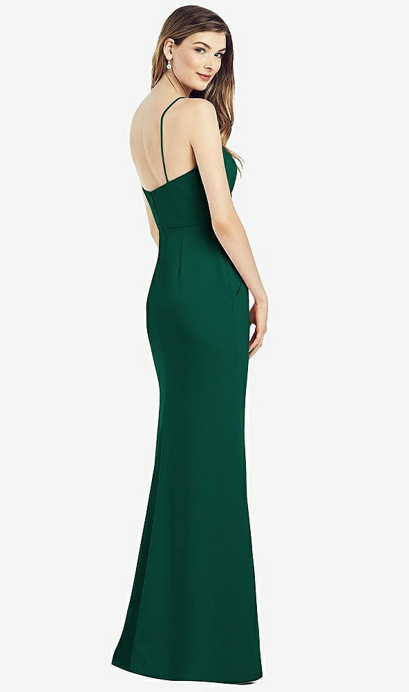 Back View - Hunter Green Spaghetti Strap A-line Crepe Dress with Pockets