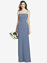 Front View Thumbnail - Larkspur Blue Spaghetti Strap A-line Crepe Dress with Pockets