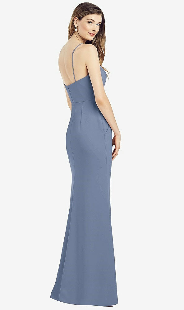 Back View - Larkspur Blue Spaghetti Strap A-line Crepe Dress with Pockets