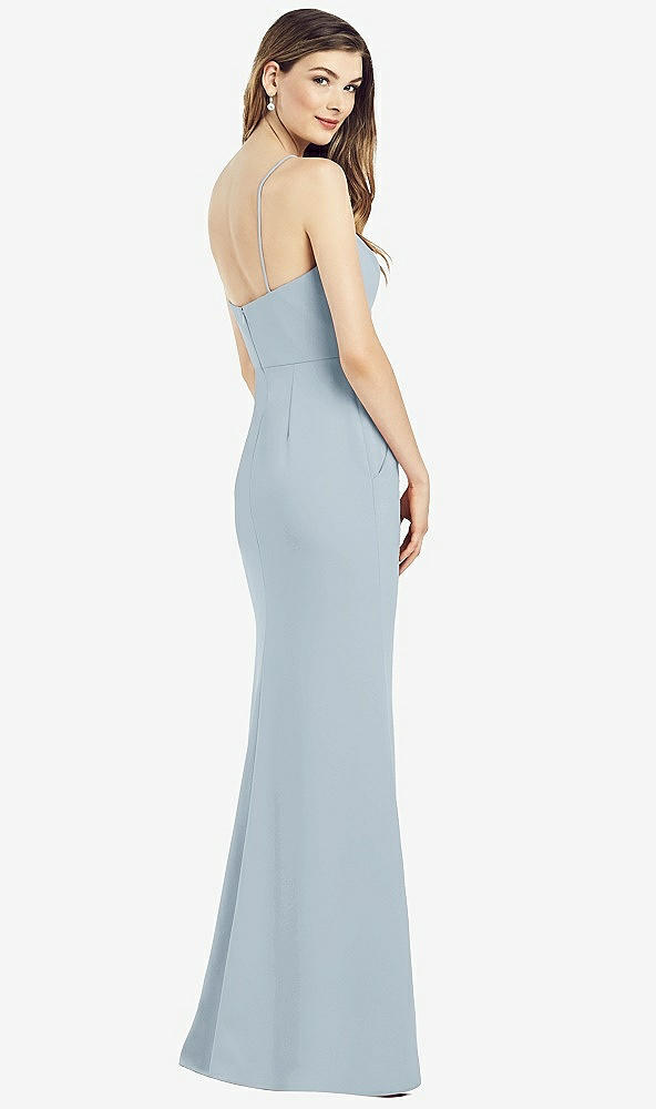 Back View - Mist Spaghetti Strap A-line Crepe Dress with Pockets