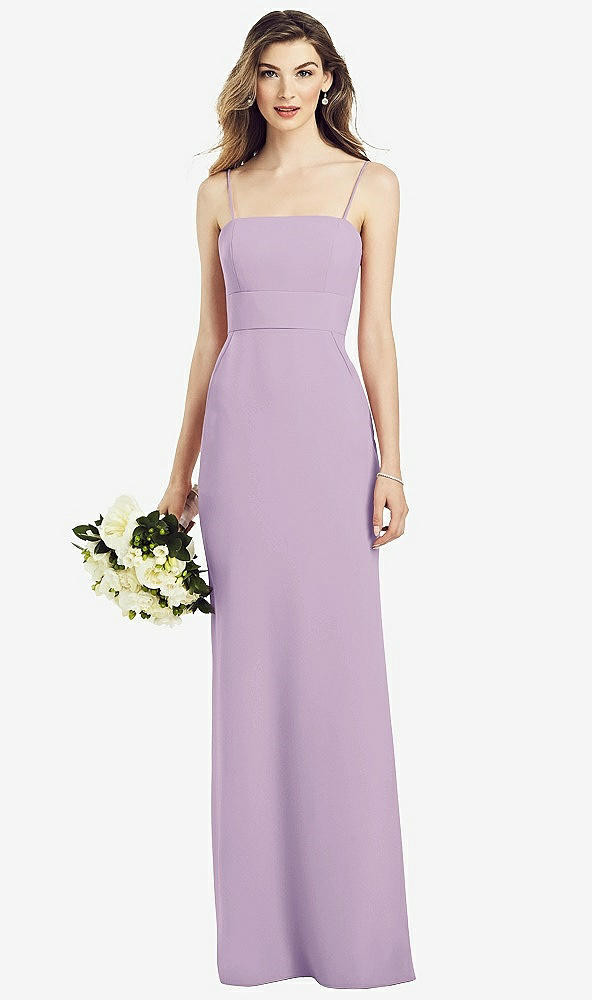 Front View - Pale Purple Spaghetti Strap A-line Crepe Dress with Pockets