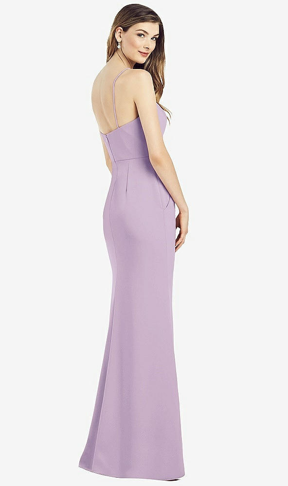 Back View - Pale Purple Spaghetti Strap A-line Crepe Dress with Pockets