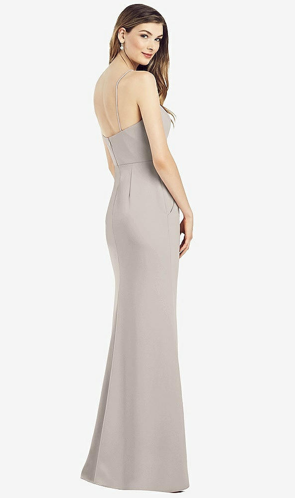 Back View - Taupe Spaghetti Strap A-line Crepe Dress with Pockets