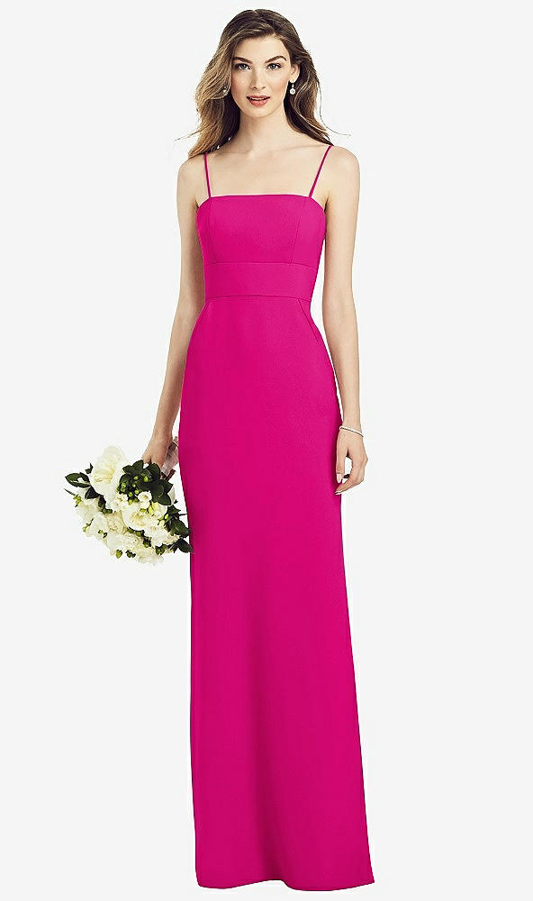 Front View - Think Pink Spaghetti Strap A-line Crepe Dress with Pockets