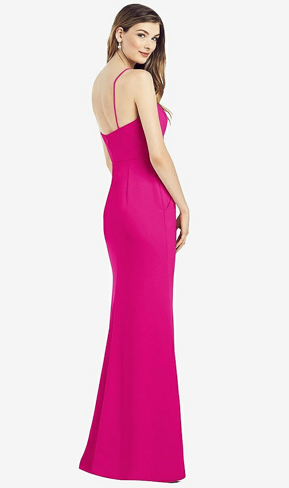 Back View - Think Pink Spaghetti Strap A-line Crepe Dress with Pockets